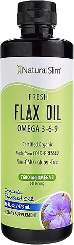 NaturalSlim Aceite de lino Suplemento líquido de aceite de linaza con Omega 3 6 9 Aceite de semilla de lino orgánico certificado prensado en frío