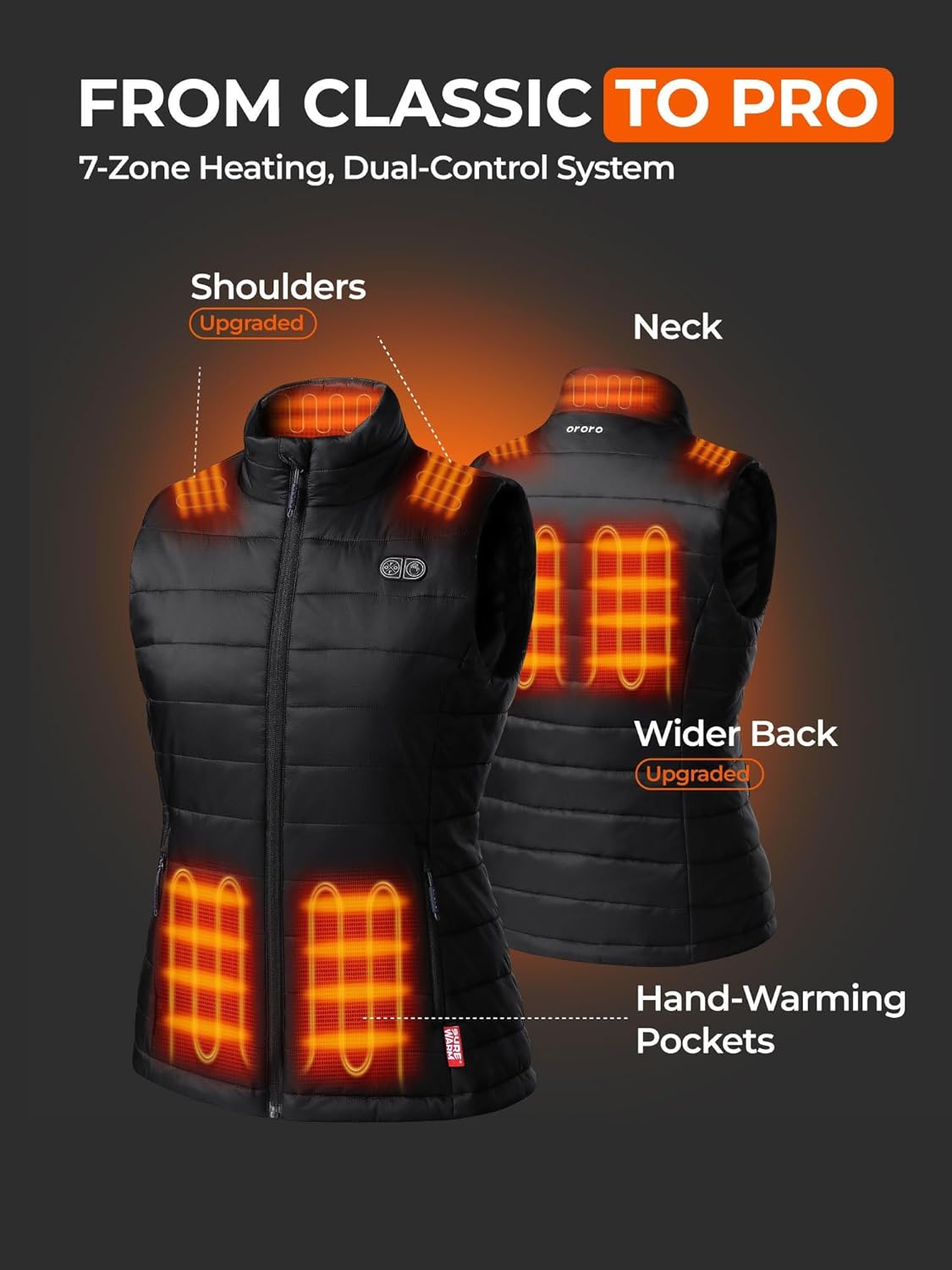 ORORO Women’s Heated Vest with 7 Heat Zones, Dual-Control Heating Vest with USB-C Rechargeable Battery - Image 3