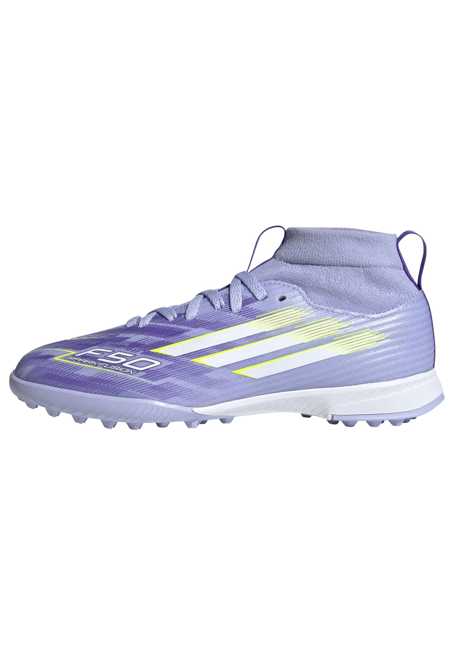 adidas Unisex Kids F50 SPARKFUSION League W Mid Turf Football Boots Kids, Violet Tone/Lucid Lemon/Purple Rush, 11.5 UK Child