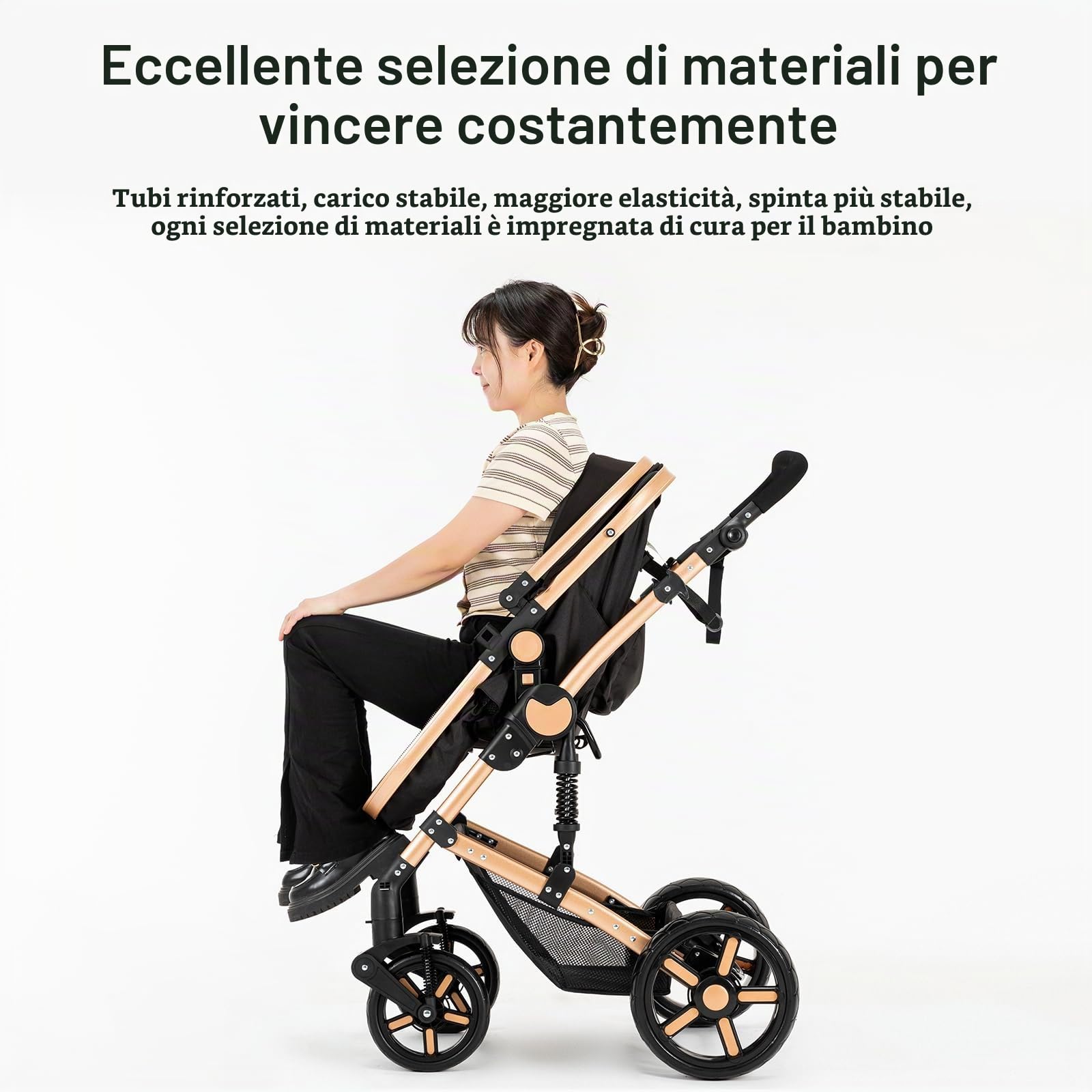 Passeggino trio Passeggino 3 in 1 carrozzina neonati navicella | Pieghevole, sedile reclinabile, marcia bidirezionale, cinture a 5 punti, portata 0-25 kg, 0-4 anni