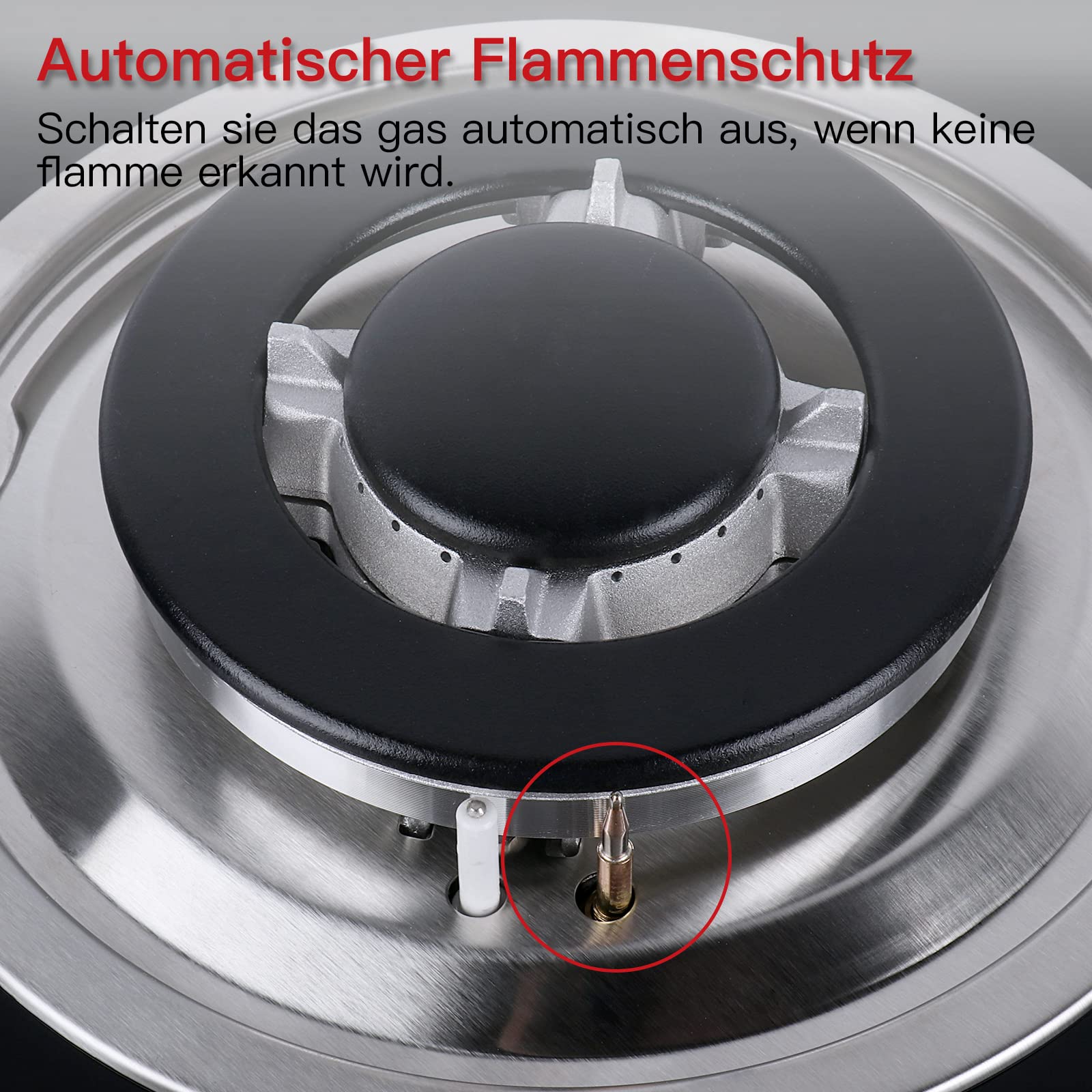 Glas Gaskochfeld 3 Flammig 60cm 220-240V Erdgas Propangas Schwarz