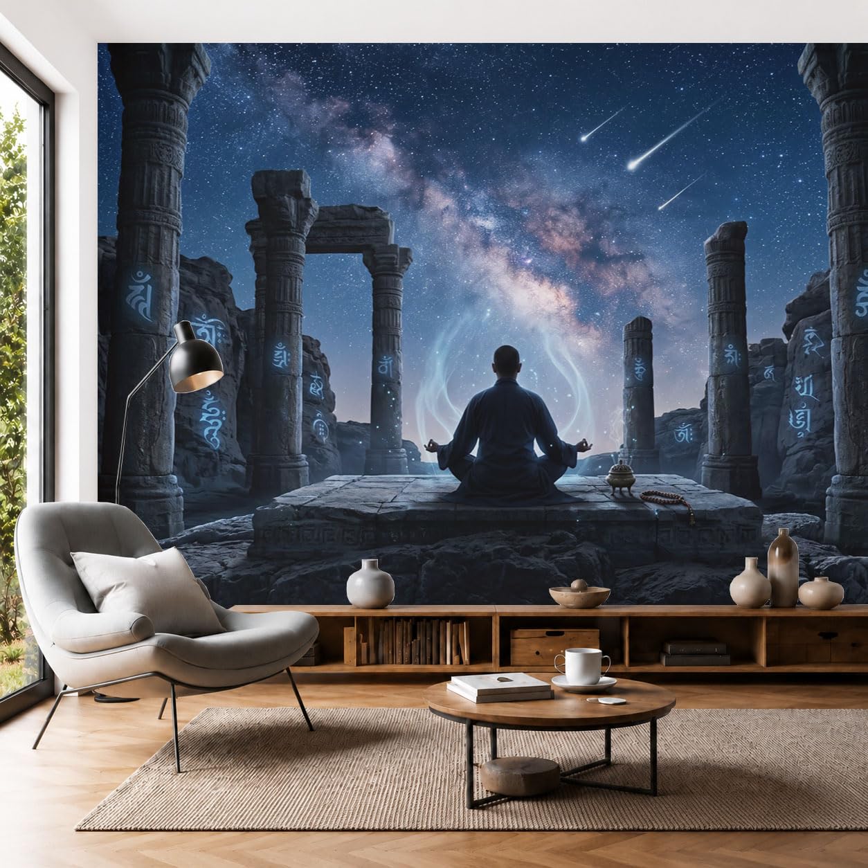 Carta Da Parati Fotomurale Xxl Stampa Meteora Fantasy 250X175Cm, Poster Murale Fotografica 3D In Tessuto Non Tessuto Pilastri Pietra Per Meditazione Di Grande Per Tv Corridoio Soggiorno, Blu Scuro