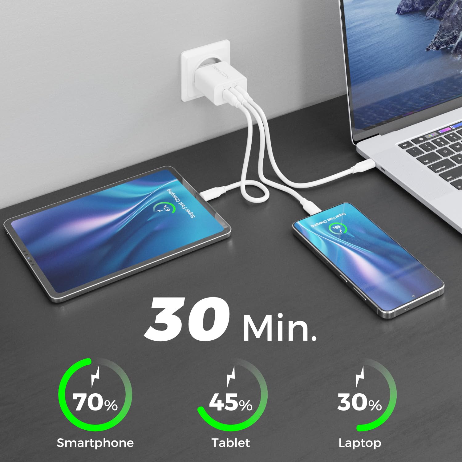 deleyCON 0,5m Cavo USB C PD3.0 (60W Ricarica Rapida) Cavo Ricarica per iPhone 16 15 Pro Max Samsung Galaxy S25 S24 S23 S22 Pixel iPad Pro MacBook Air Tablet Switch PS5 - Bianco