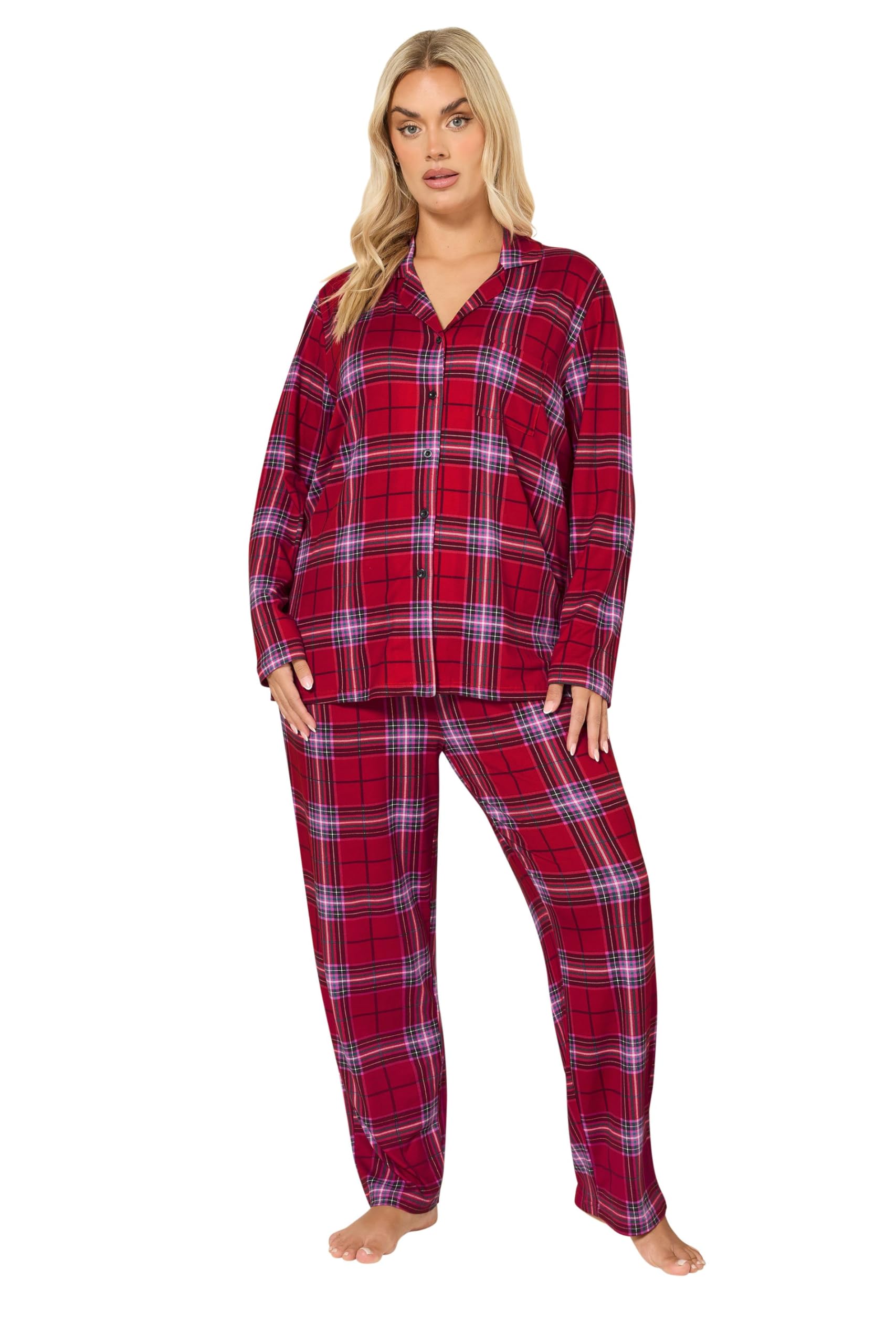Yours Curve Check Soft Touch Pyjama Set - Women's - Plus Size Curve Red