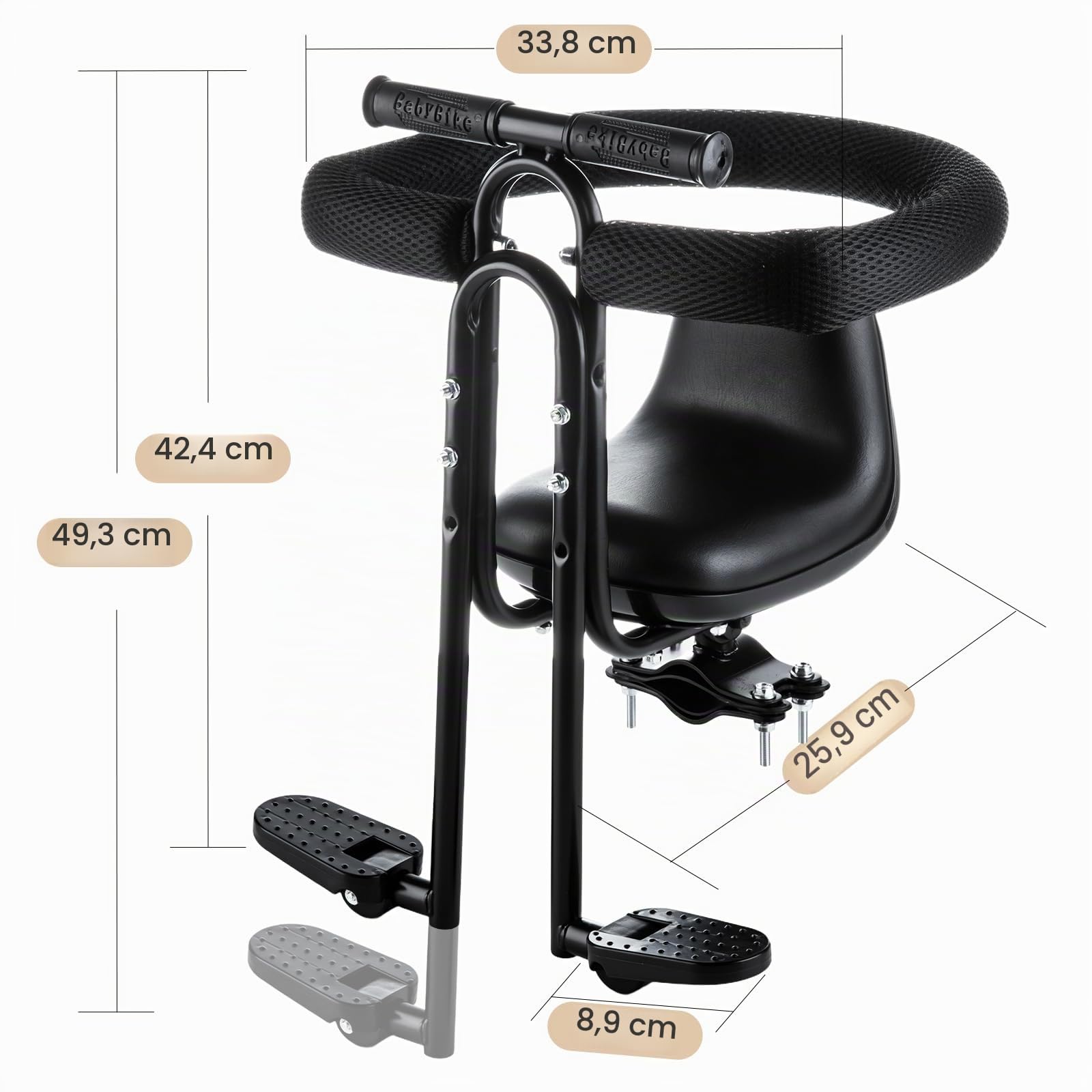 Fahrradsitz für Kinder, Vordermontage, Verstellbarer Fahrradsitz mit Armlehnen, Pedal, Abnehmbarer Leitplane, Fahrradstuhl für Kinder, 20,4 kg, kompatibel mit Allen Erwachsenen-Mountainbikes
