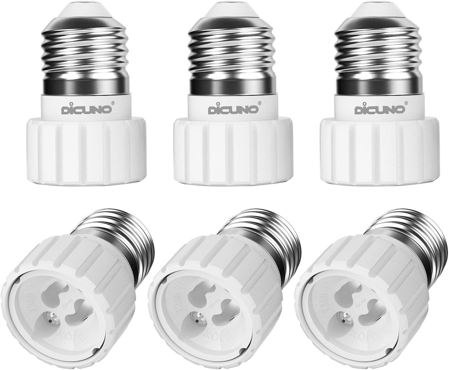 DiCUNO E27 to GU10 Socket Converter/ES Edison Screw E27 to GU10 Socket Lamp Holder Adapter for LED Bulbs Maximum Wattage 200W Maximum Voltage 250V 6-Pack[Energy Class A++]