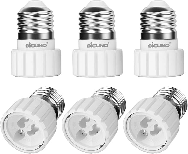 DiCUNO E27 to GU10 Socket Converter/ES Edison Screw E27 to GU10 Socket Lamp Holder Adapter for LED Bulbs Maximum Wattage 200W Maximum Voltage 250V 6-Pack[Energy Class A++]