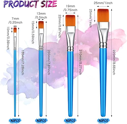 Miniatura 2 de 120 pinceles planos para pintura acrílica, pinceles de pintura sintética grandes a granel con mango de madera para acuarela, óleo, manualidades,