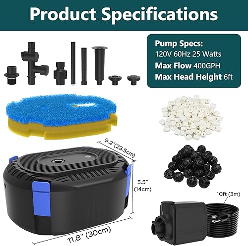 Miniatura 8 de AquaMiracle Kit de fuente todo en uno con 3 patrones de pulverización, filtros de estanque Koi para estanques al aire libre de 200 a 350 galones,