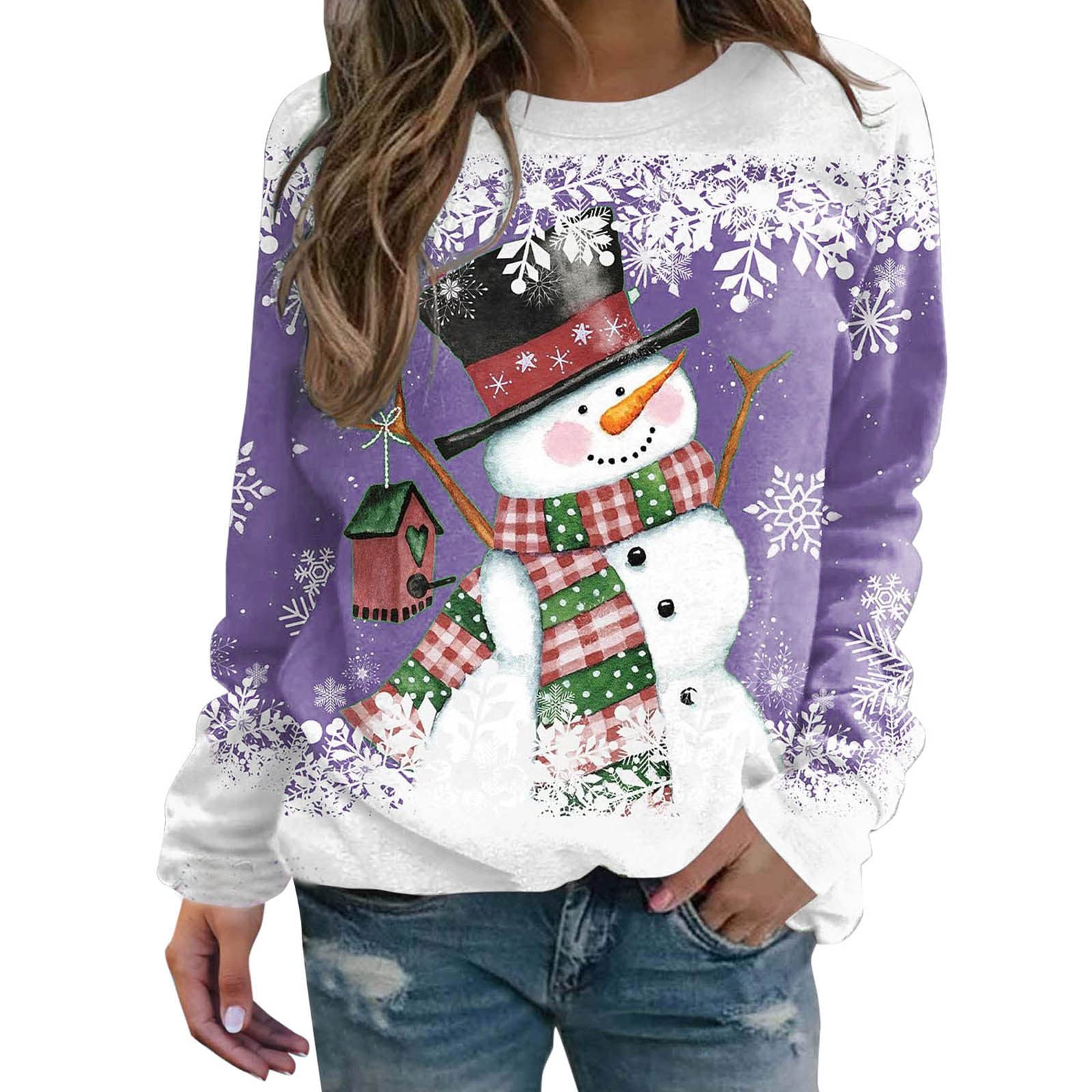 Pull ample de Noël violet avec motif imprimé pour cadeau femme - 4