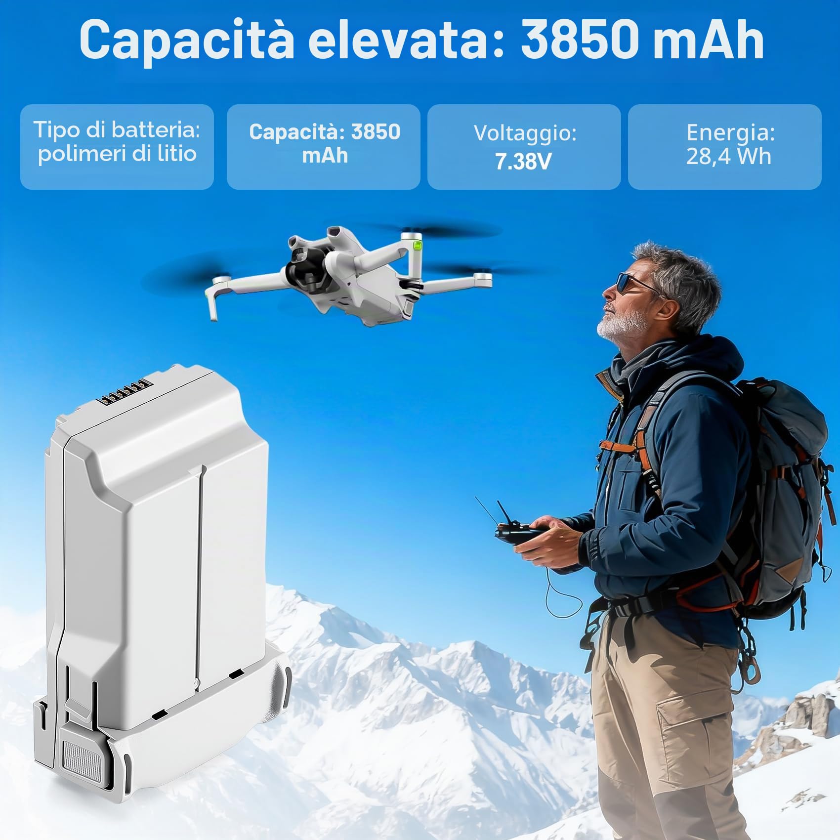 Batteria di volo intelligente Mini 4 Pro/3 Series ricaricabile (confezione da 2) 3850mAh 7.38V per 47-51 minuti Max Volo Compatibile con DJI Mini 4 Pro/3/3 Pro