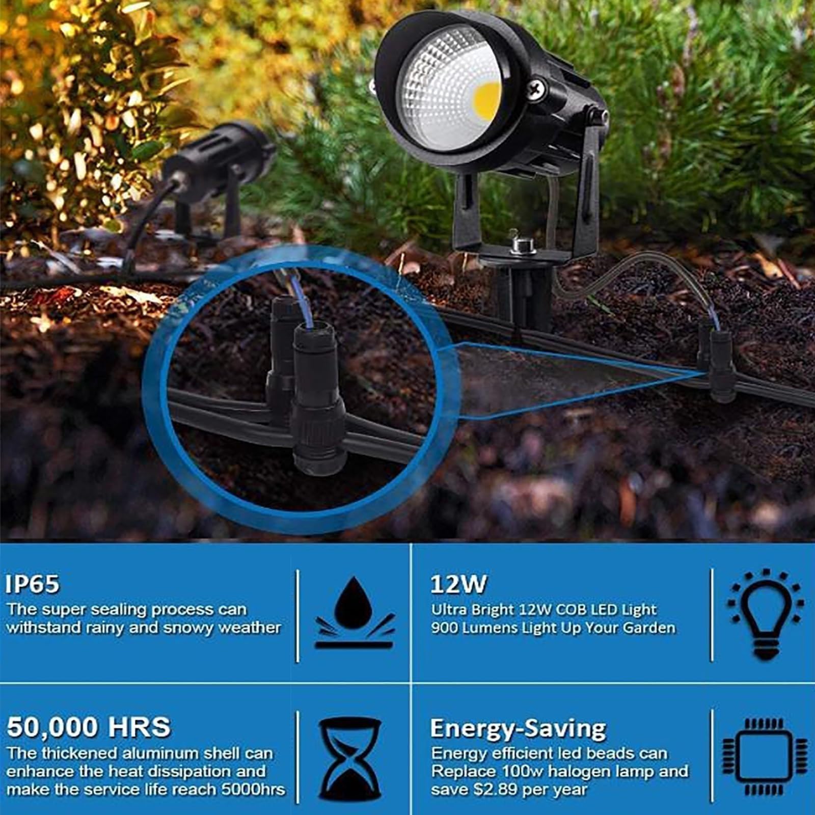 Generisch Lampa ogrodowa LED, reflektor ogrodowy 5 W – 900 lm, niskonapięciowy zestaw oświetlenia zewnętrznego, IP65, wodoszczelna lampa stojąca do zabudowy, jasne białe światło do ogrodu, ścieżek i