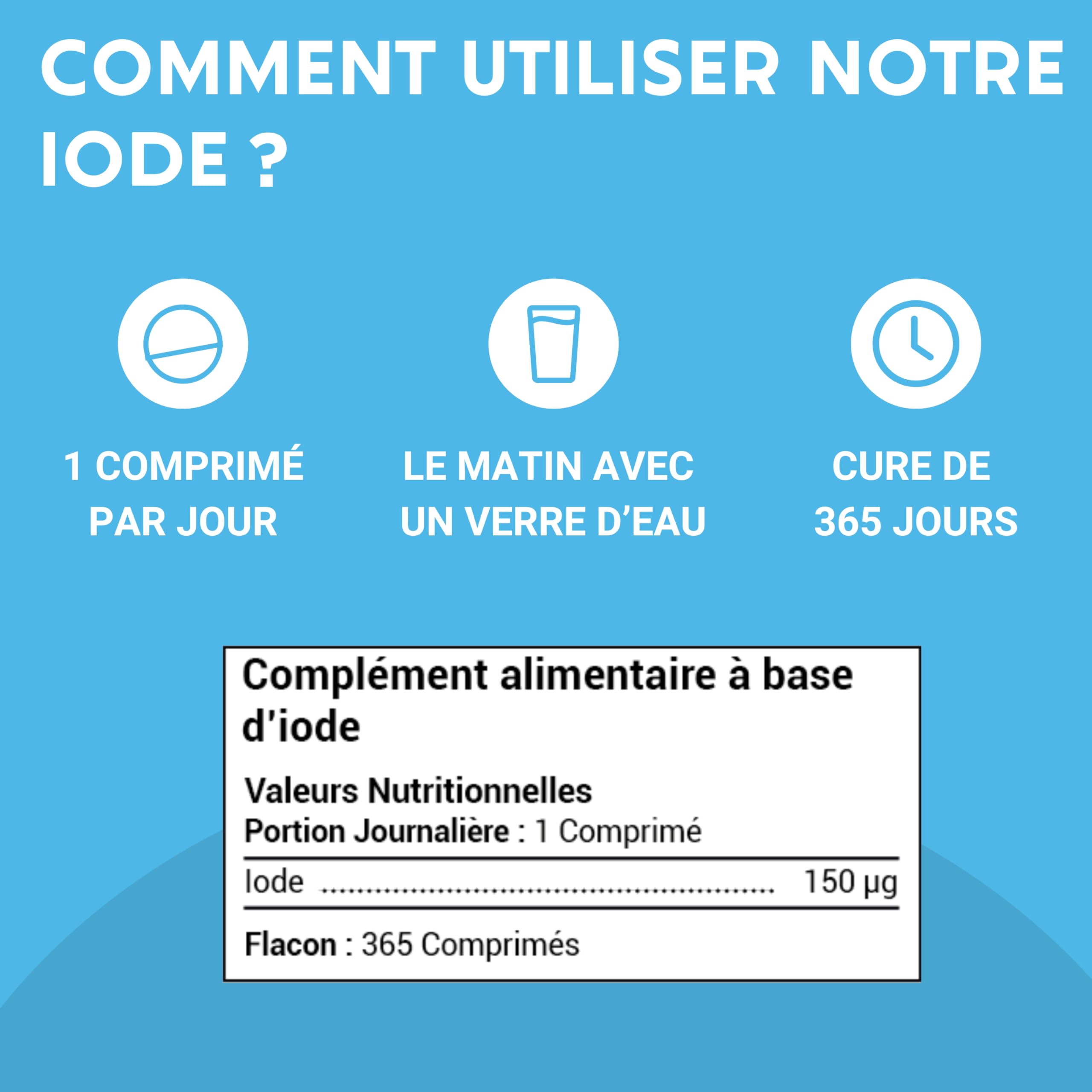 IODE 150 MCG | 365 petits comprimés | Iode thyroide | Fabriqué en France | Iodure de Potassium | Complement alimentaire | Sans additifs indésirables