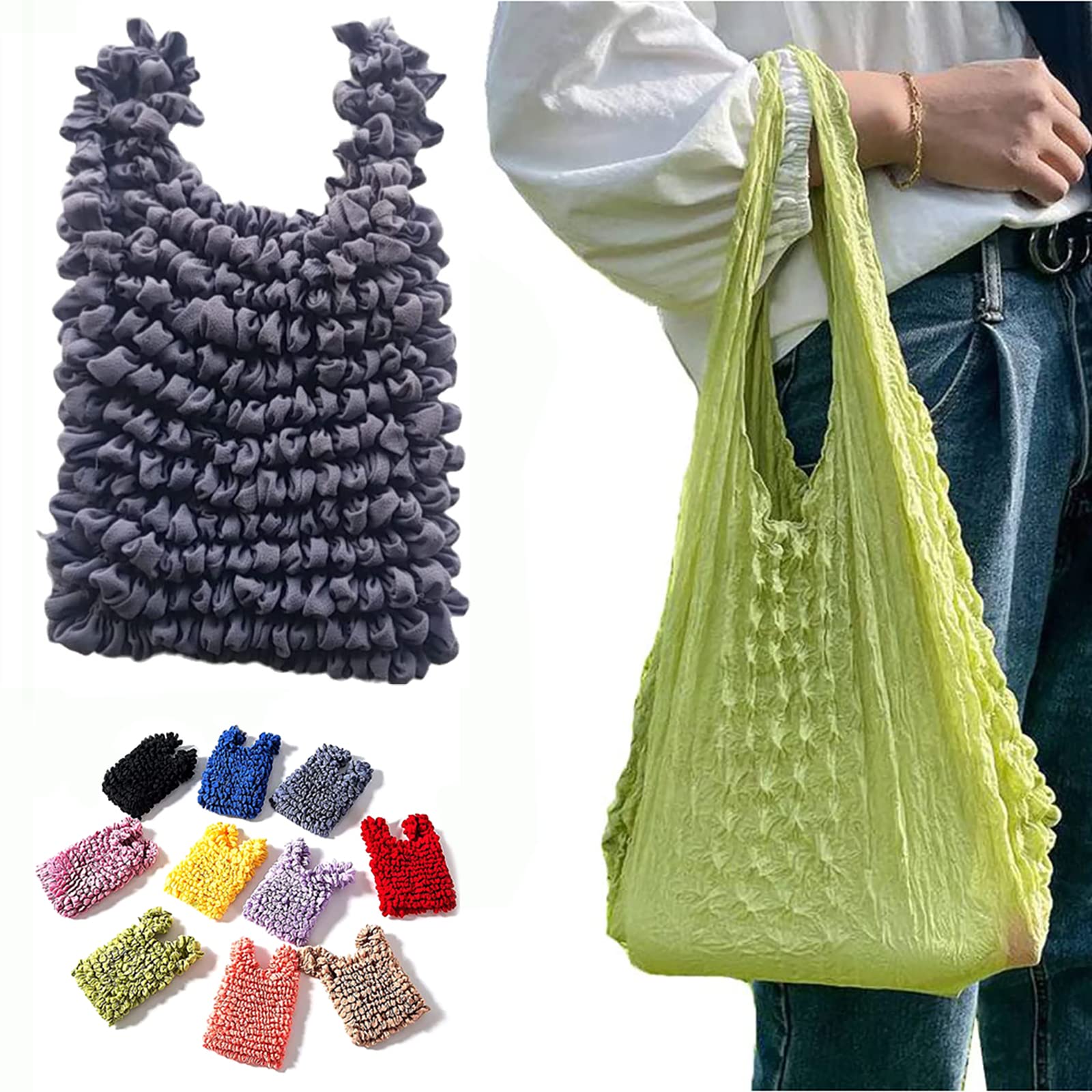 40g Foldable Magic Stretch Bag Portable Shopping Bag Expansion Flexible Handheld Mini Bag, Stretch Fold Bag - Reusable Grocery Bags, dark gray
