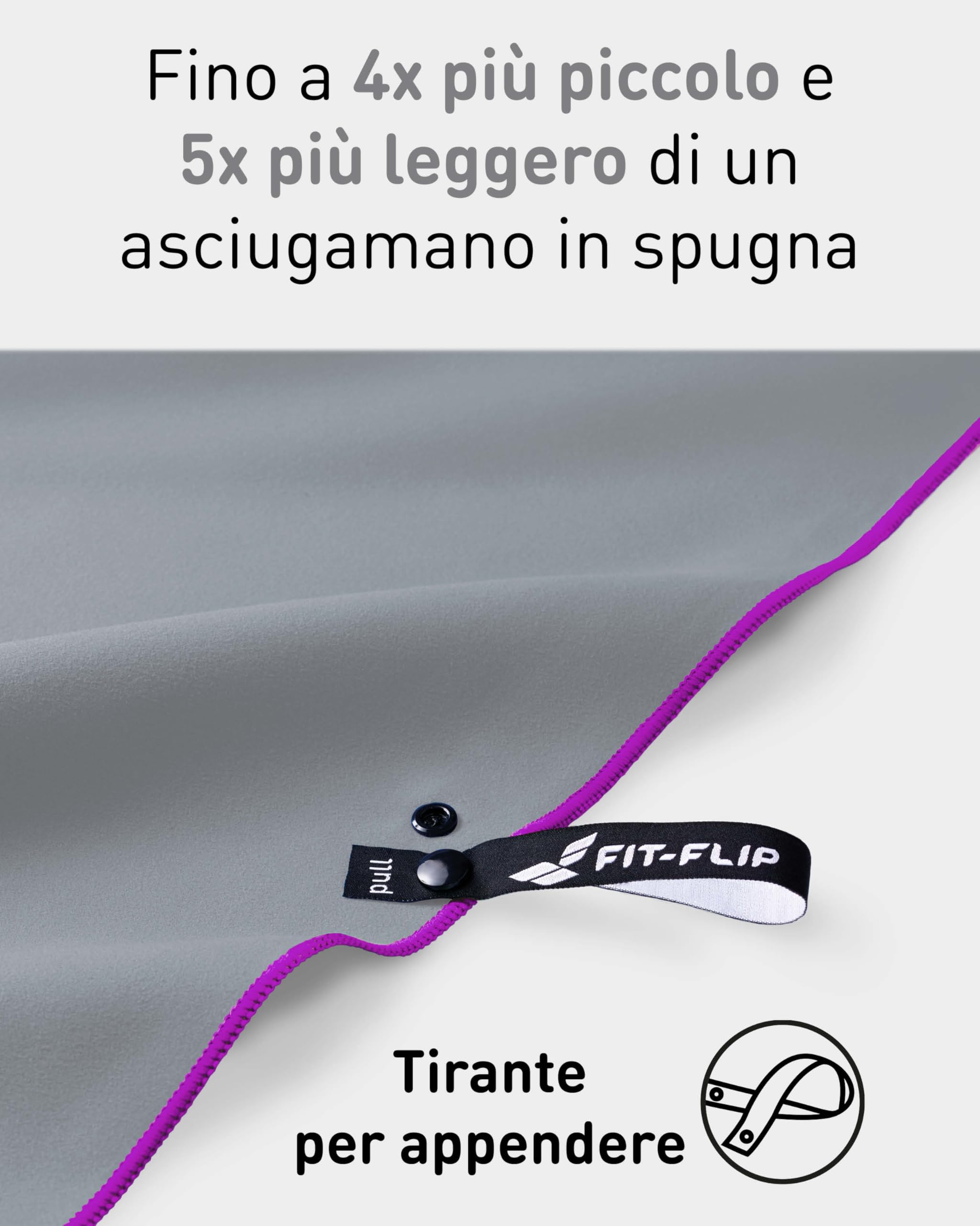 Fit-Flip Asciugamano microfibra - compatto e ultraleggero - asciugamani palestra - il perfetto telo mare grande - ottimale per viaggio, sport e piscina