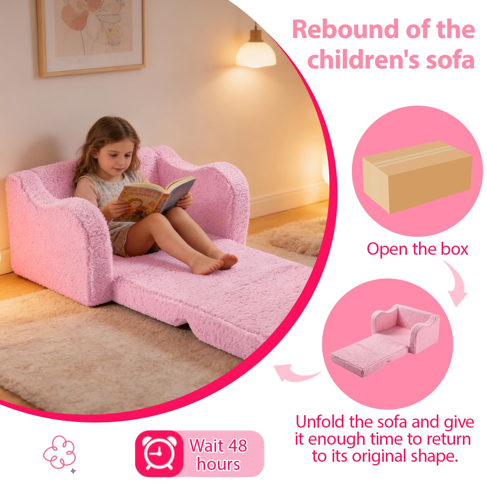 Fauteuil Enfant Convertible en Canapé-lit 2-en-1Parfait pour Jouer et Dormir avec Matelas Amovible, Coussin et Pouf Léger et Facile à Plier pour Filles et Garçons Fauteuil