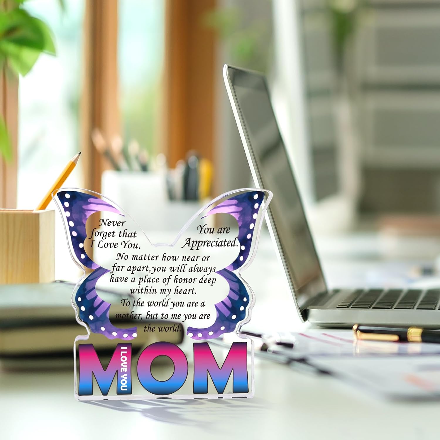 Birthday Gifts for Mom from Daughter Son, Mothers Day I Love You Gift for Mother New Bonus Step Moms Mama, Gifts for Moms Unique, Best Mom Ever Gift Ideas, Butterfly Acrylic Decorative Signs Plaques - Image 6