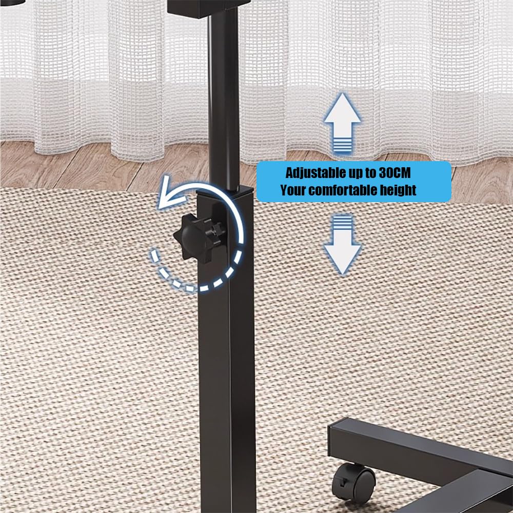 Mesa Auxiliar con Ruedas,Mesa para Portátil De Altura Ajustable, Dimensiones 89 x 60 x 40 Cm, Equipada con 4 Ruedas y Freno, El Tablero Cuenta con 2 Almohadillas Antideslizantes