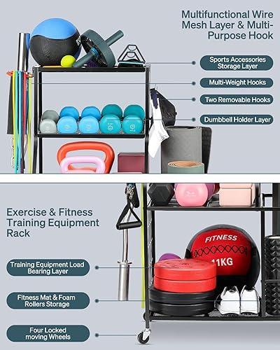 Miniatura 3 de Estante de pesas para gimnasio en casa, estante de almacenamiento para esterilla de yoga, estante de almacenamiento para mancuernas y pesas rusas,