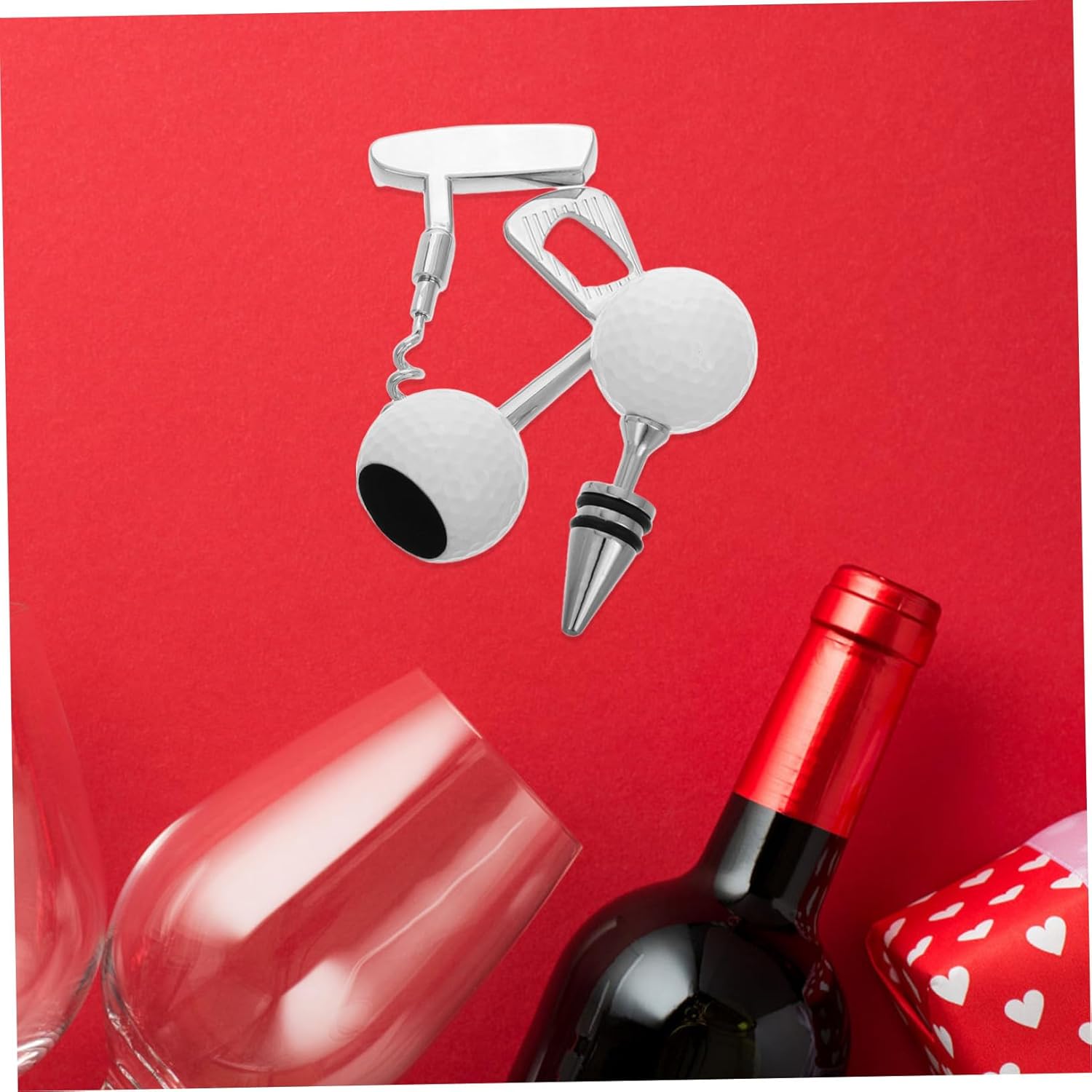 1 Set Golf Shaped Manual Wine Bottle Opener with Wine Stopper Unique Corkscrew Beer Bottle Opener for Parties and Home Bars for Golf Enthusiasts