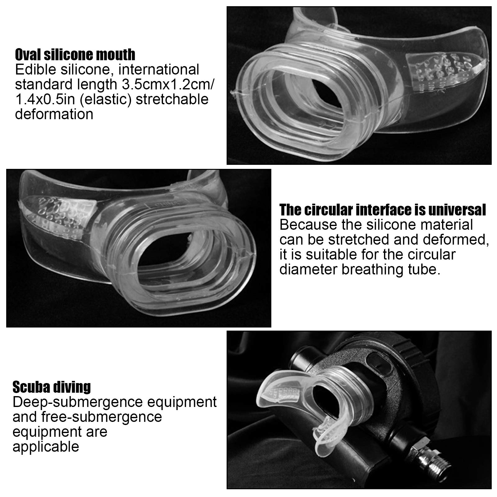 QANYEGN 4Pcs Diving Bite Moutiece, Transparent Silicone Snorkel Moutiece, U Shaped Diving Moutiece for Deep Sea Diving