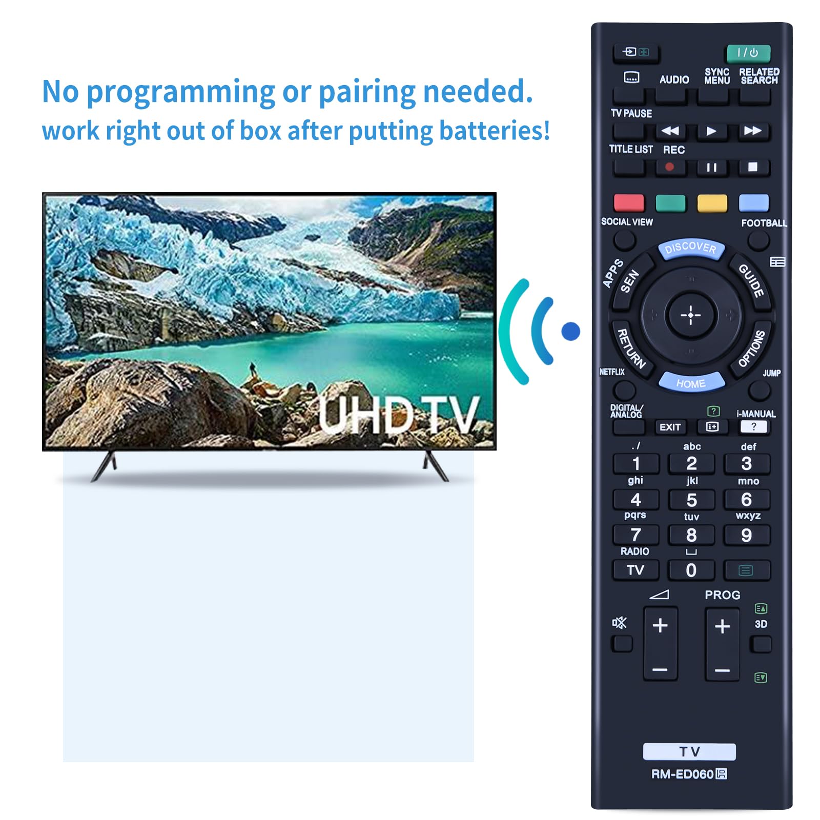 GOUYESHO RM-ED060 Ersatz Fernbedienung passend für Sony LCD TV Kompatibel mit KDL-50W829B KDL-42W829B KD-70X8505B KD-65X8505B KD-55X8505B KD-49X8505B KD-49X8505B KDL-50W815B KDL-55W829B KDL-50W829B GOUYESHO RM-ED060 Ersatz Fernbedienung passend für Sony LCD TV Kompatibel mit KDL-50W829B KDL-42W829B KD-70X8505B KD-65X8505B KD-55X8505B KD-49X8505B KD-49X8505B KDL-50W815B KDL-55W829B KDL-50W829B