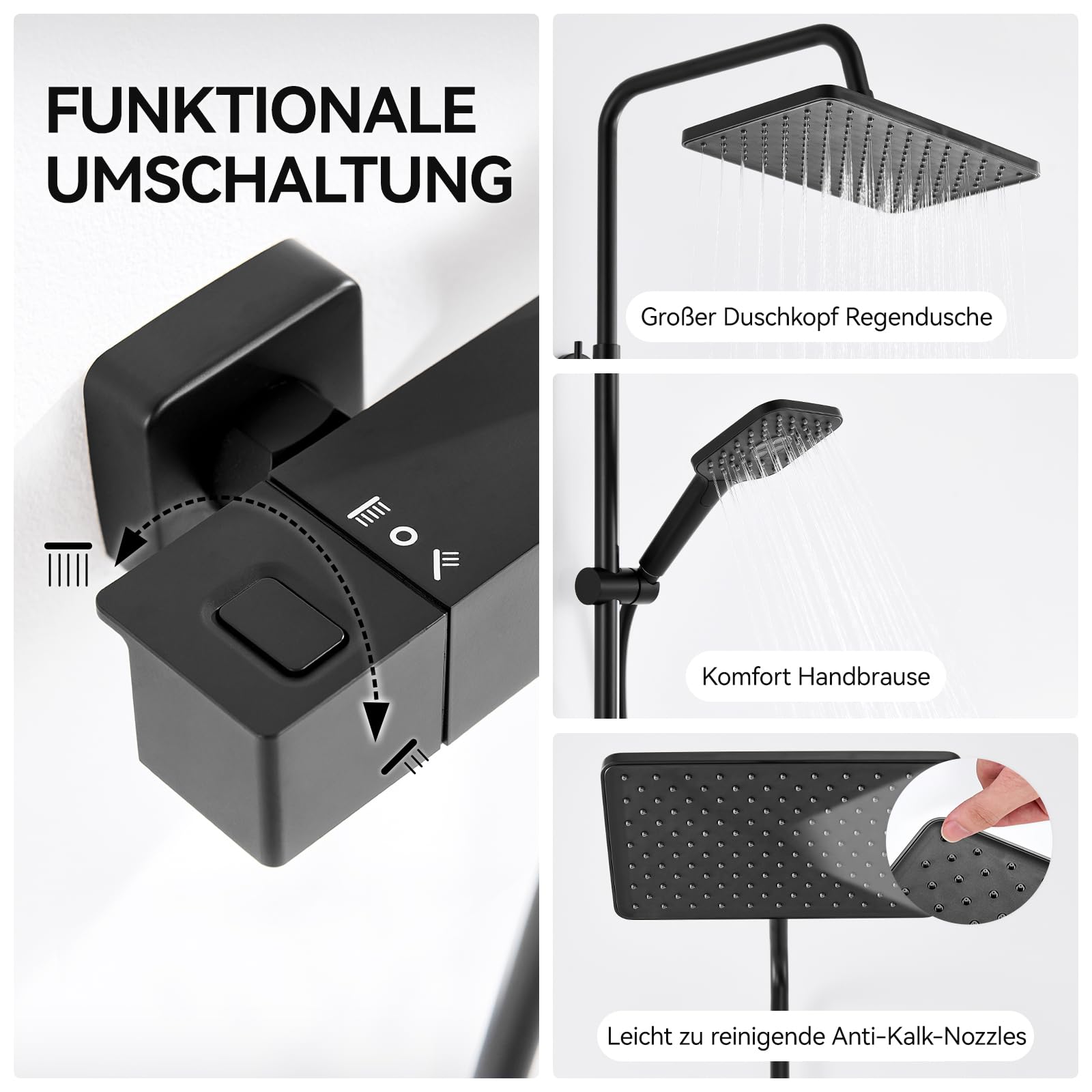 Auralum Thermostat Duscharmatur Komplettset Edelstahl Duschsystem mit Thermostat Armatur, 30x19 CM Regendusche, 3 Strahlarten Duschkopf und Höhenverstellbarer Duschstange,Badezimmer Duschgarnitur