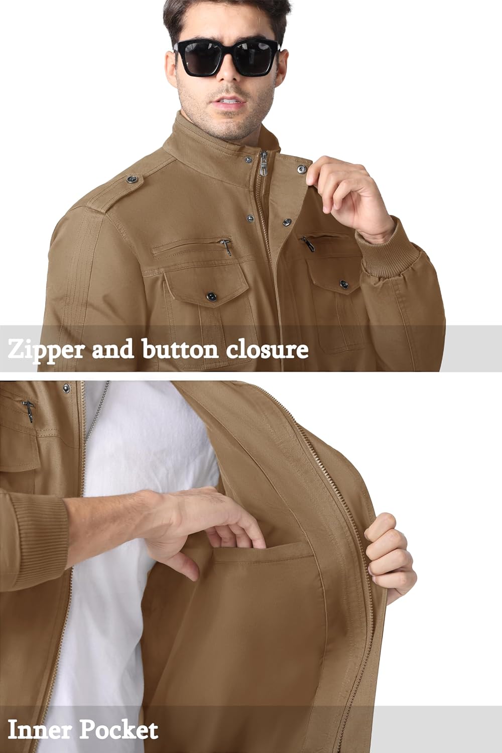 MAGNIVIT Men's Military Jackets Lightweight Full Zip Army Cargo Jacket