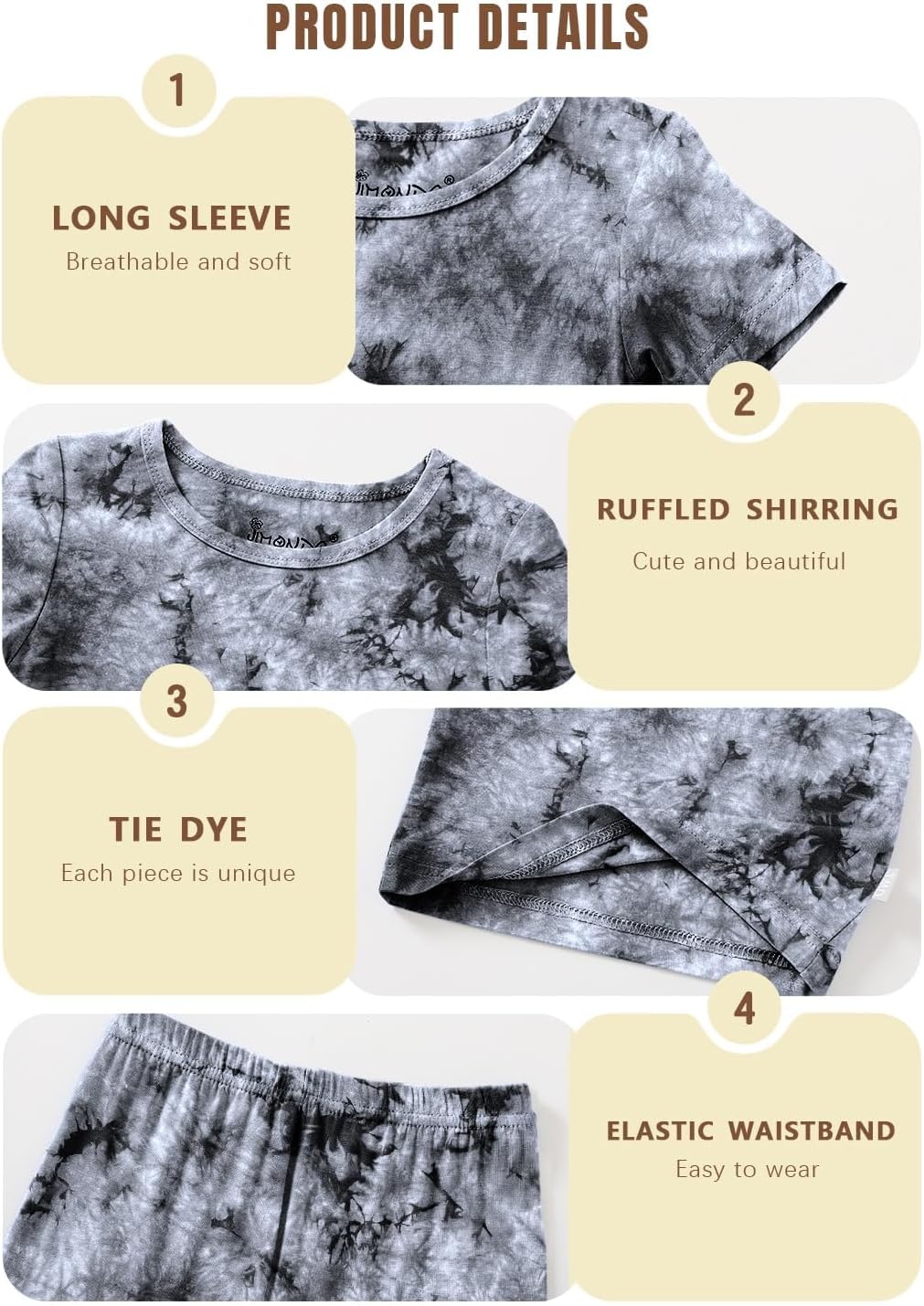 Jimonda Kids Soft Rayon From Bamboo Sleepwear Short Sleeve Boys Girls Pajama Outdoor 4-Piece tops&shorts Casual sets Tie PJ - Image 5