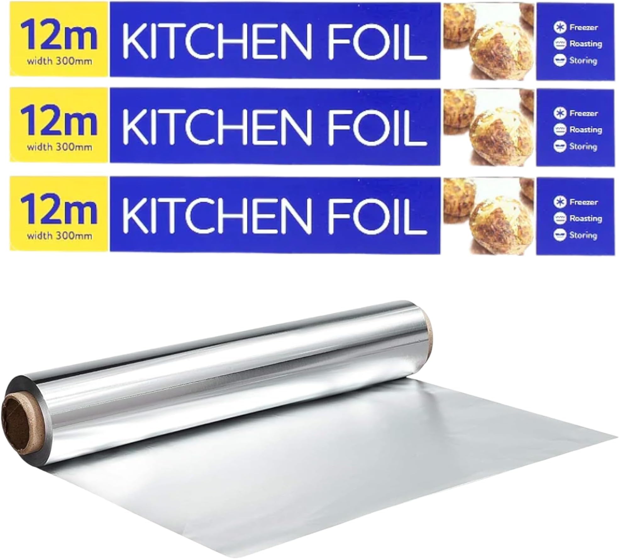 3 Packs Premium Quality Aluminium Kitchen Catering Tin Foil Roll 300mm x 12m [12"] for Restaurants Keep Food Fresh & Hot Long Time Packaging May Vary
