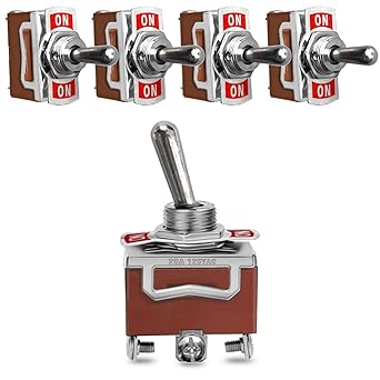 MGI SpeedWare 3-Pin SPDT Momentary Metal Toggle Switches, 20 Amp at 12vDC 125vAC, (ON)/Off/(ON) 5-Pack