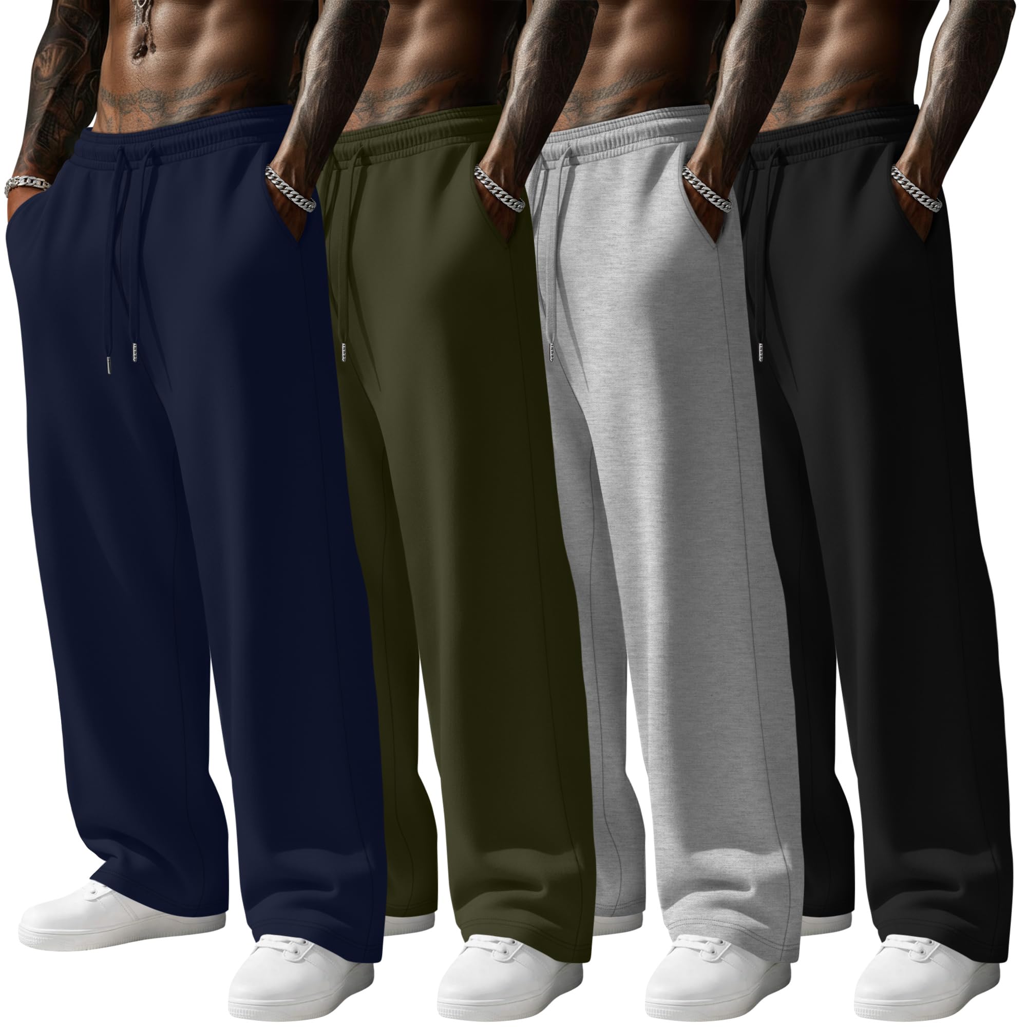 4 Pack Men's Wide Leg Sweatpants Open Bottom Pants