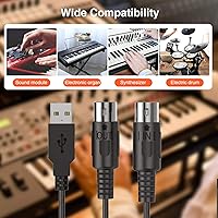 Vista 6 de LEKATO Cable MIDI USB, cable MIDI a USB de 6.5 pies con conexión de entrada y salida con teclado, sintetizador para edición y grabación, midi a USB