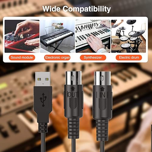 Miniatura 6 de LEKATO Cable MIDI USB, cable MIDI a USB de 6.5 pies con conexión de entrada y salida con teclado, sintetizador para edición y grabación, midi a USB