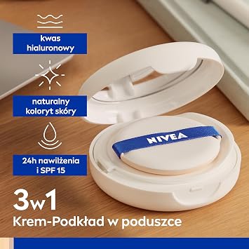 NIVEA Cellular Expert Finish Cushion Colorful Facial Care Cream 15ml, SPF15 Sunscreen, Light Tone, Moisturizing, Natural Color, Hyaluron, Collagen