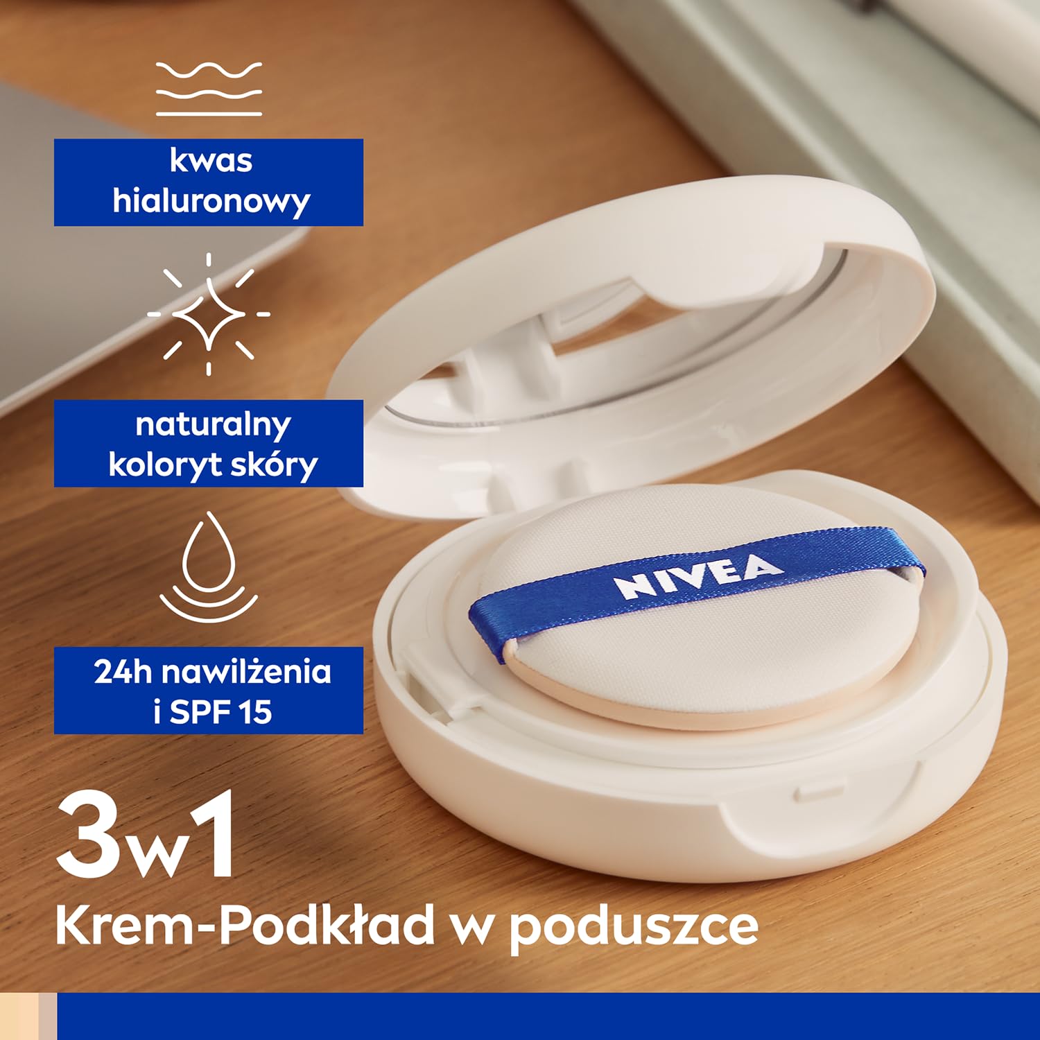 NIVEA CELLULAR Expert Filler Przeciwzmarszczkow pielęgnujący Krem-podkład w poduszce z kwasem hialuronowym i filtrem SPF15 kolor średni, 15ml
