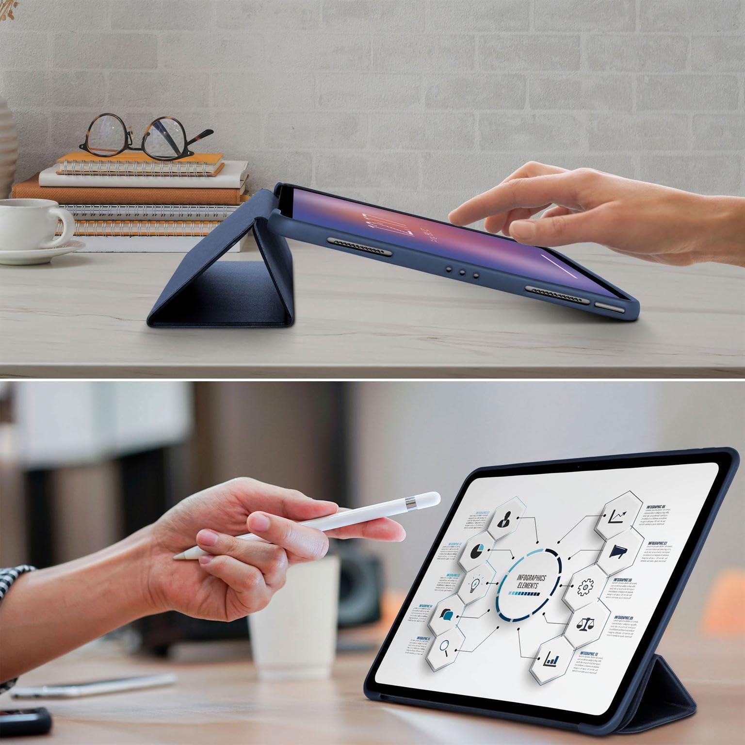 ONEFLOW Custodia per iPad Pro 13 (2024/2025), custodia protettiva ultra sottile con supporto, cover con funzione di accensione e spegnimento automatico, flip case con funzione di supporto magnetica