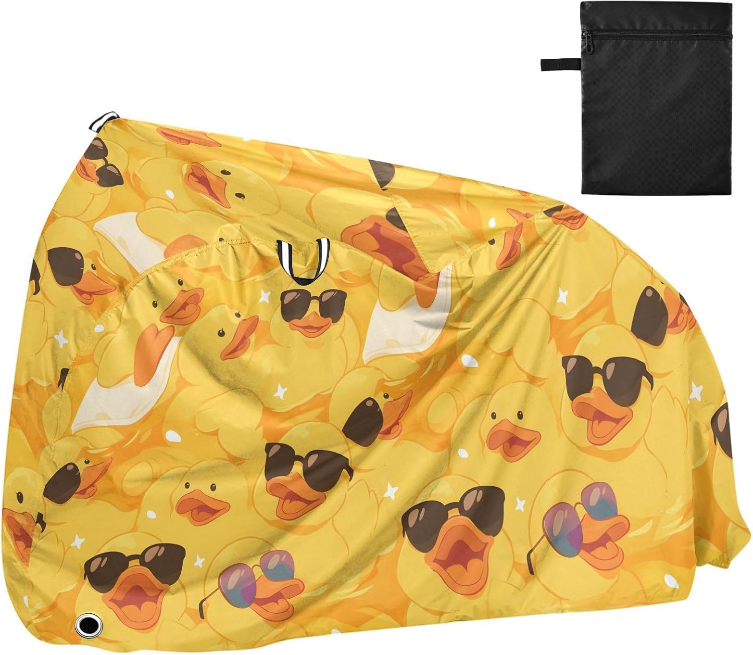 ALAZA Happy Yellow Duck W/ Sunglasses Bike Cover Waterproof Outdoor Ebike Bicycle Covers Tarp Protection for 1/2 Bikes, Sun UV Dust Wind Proof
