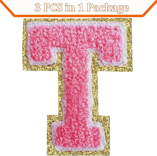 Miniatura 355 de Parches de letras termo-adhesivas de felpilla para chaquetas, parches de letras universitarias con brillantina para planchar en la letra azul A