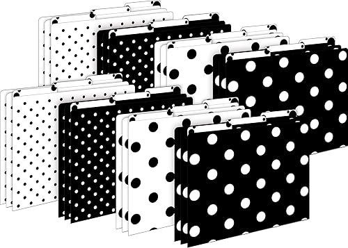 Barker Creek Carpetas de archivos Juego de 24 carpetas de tamaño carta de puntos en blanco y negro, 14 puntos, juego de múltiples diseños, pestañas
