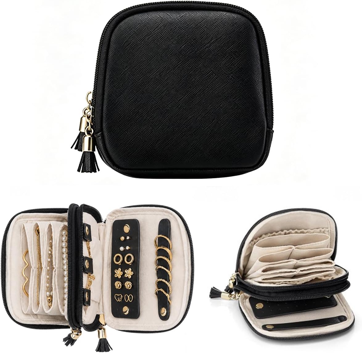 Travel jewelry case, 2-Layer Portable Jewelry Box for Rings Earrings Necklaces, Small Jewelry Storage Organizer with Compartments for Travel and Daily Use