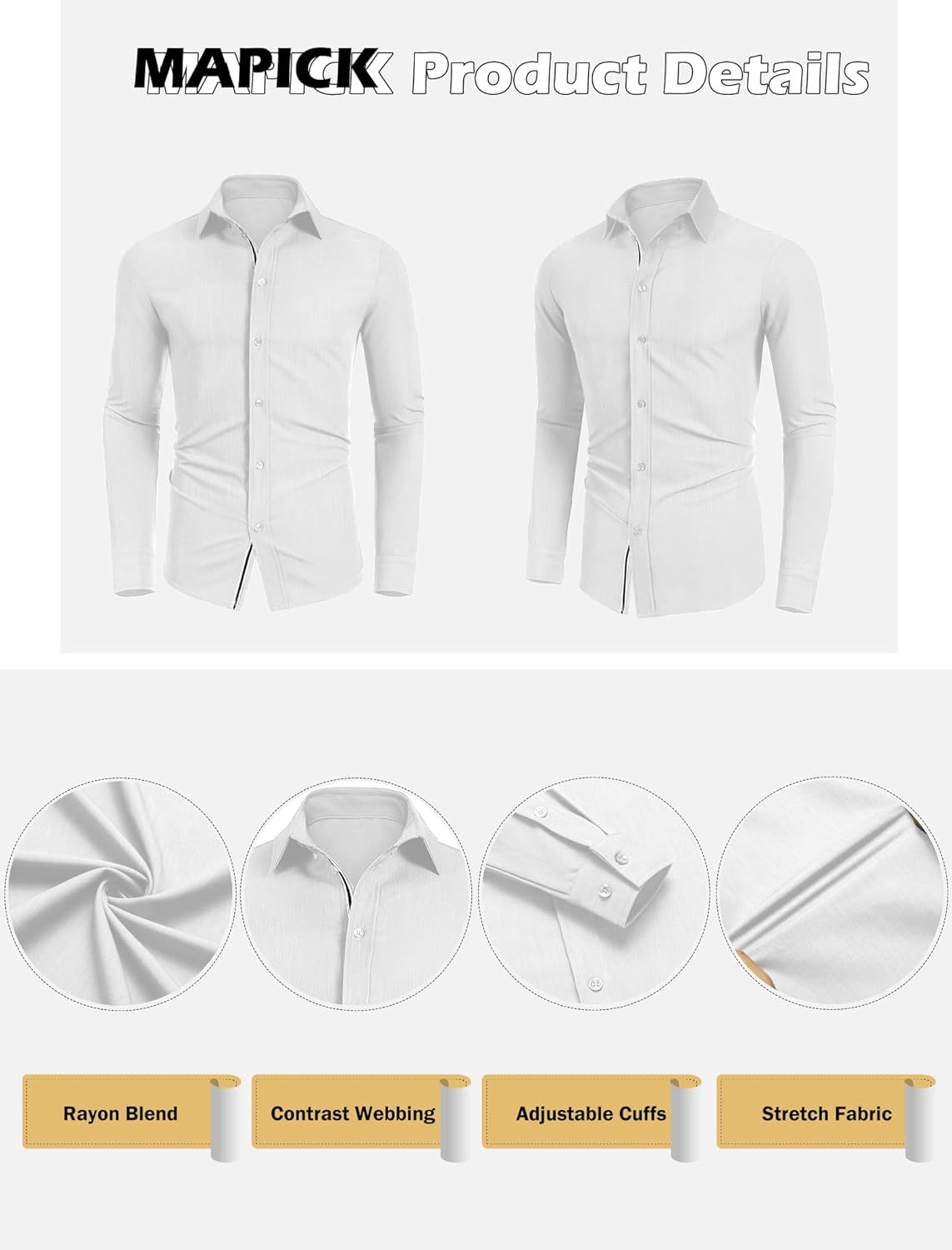 MAPICK Mens Casual Button Down Denim Shirts Long Sleeve Untucked Stretch Wrinkle-Free Dress Shirt - Image 5