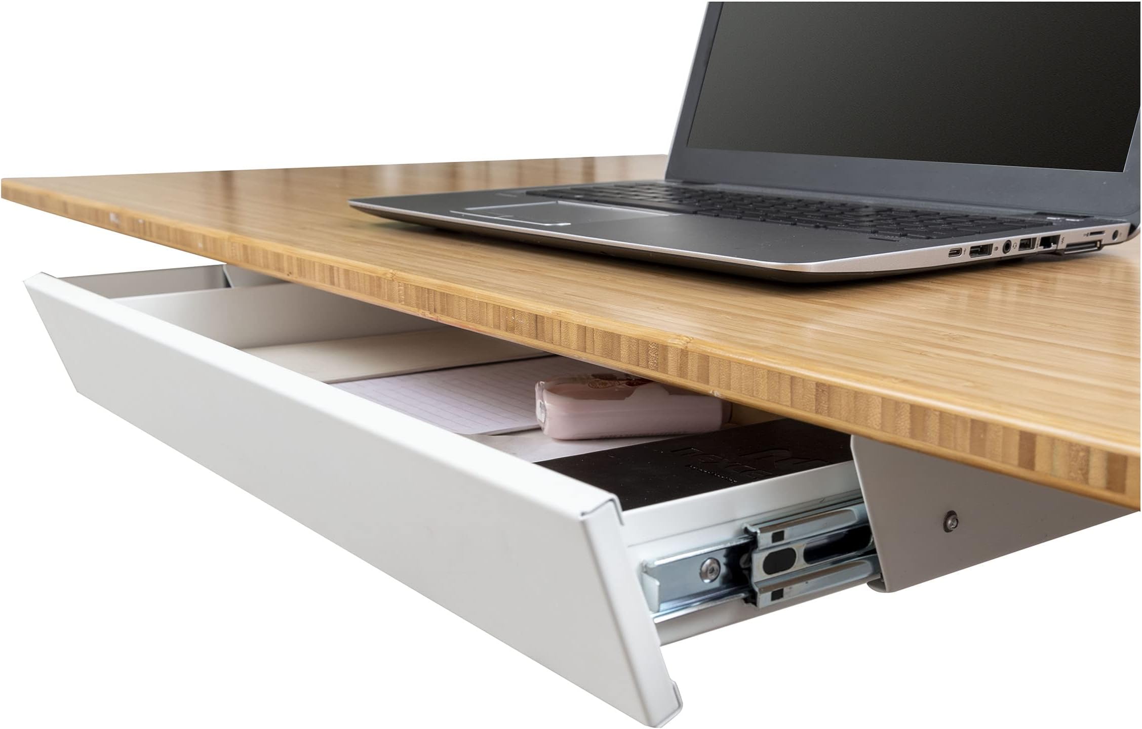 Stand Up Desk Store Add-On Office Sliding Under-Desk Drawer Storage Organizer for Standing Desks | Requires 14" of Front to Back Clearance Beneath Desks and Tables (White)