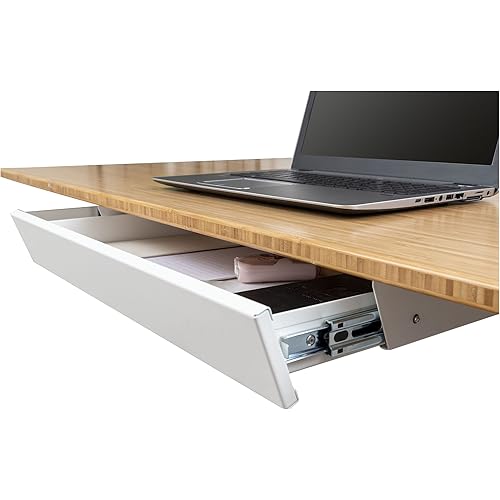 Stand Up Desk Store Add-On Office Sliding Under-Desk Drawer Storage Organizer for Standing Desks | Requires 14" of Front to Back Clearance Beneath Desks and Tables (White)