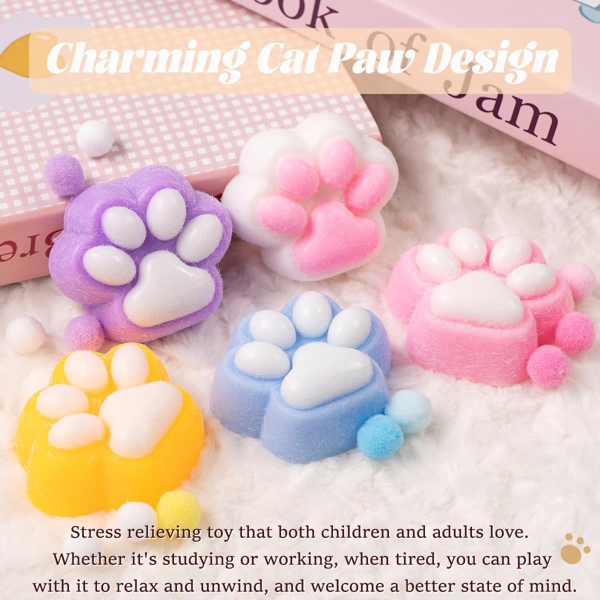5 Pcs Taba Squishy Cat Paw Squeeze Toys, Cute Cat Paw Squishy Toys Set for Stress Relief, Soft Jelly Kitty Squeeze Fidget Toys, Sensory Fidget Decompression Toy for Adults