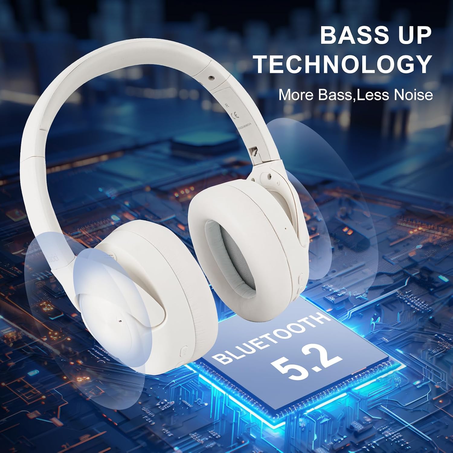 Active Noise Cancelling Headphones: Hybrid Bluetooth Headphones Over Ear with HiFi Audio - Wireless Headset 60H Playtime for Android Bluetooth Devices (White)