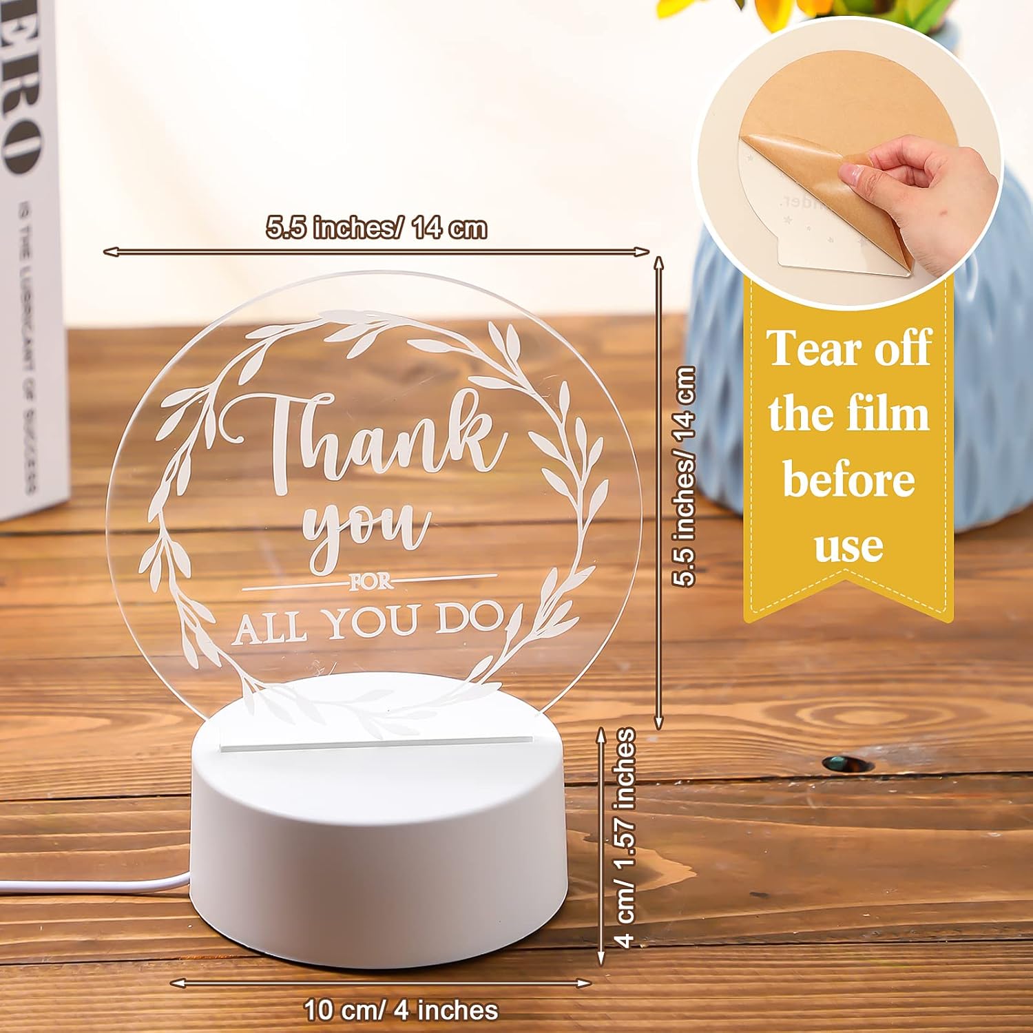 Kigley 6 Pcs Volunteer Appreciation Gifts Thank You Gifts for Employee Teachers Nurse Lab Week Acrylic Night Light LED Engraved Lamp Graduation End of Year Presents for Teachers(Round)
