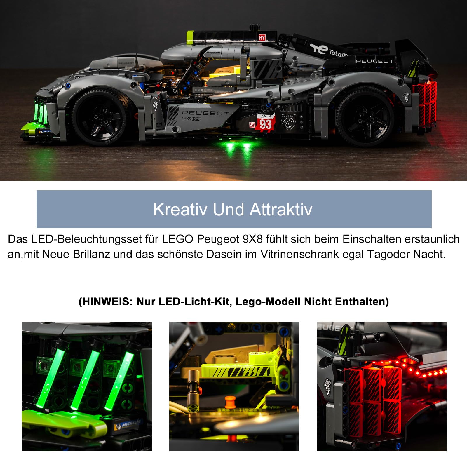 Kit d'éclairage LED pour Lego 42156 Technic Peugeot 9X8 24H Le Mans Hybrid Hypercar (Pas Un modèle Lego) Version de Mise à Jour Kit d'éclairage de décoration pour Lego Le Mans Hybrid Hypercar