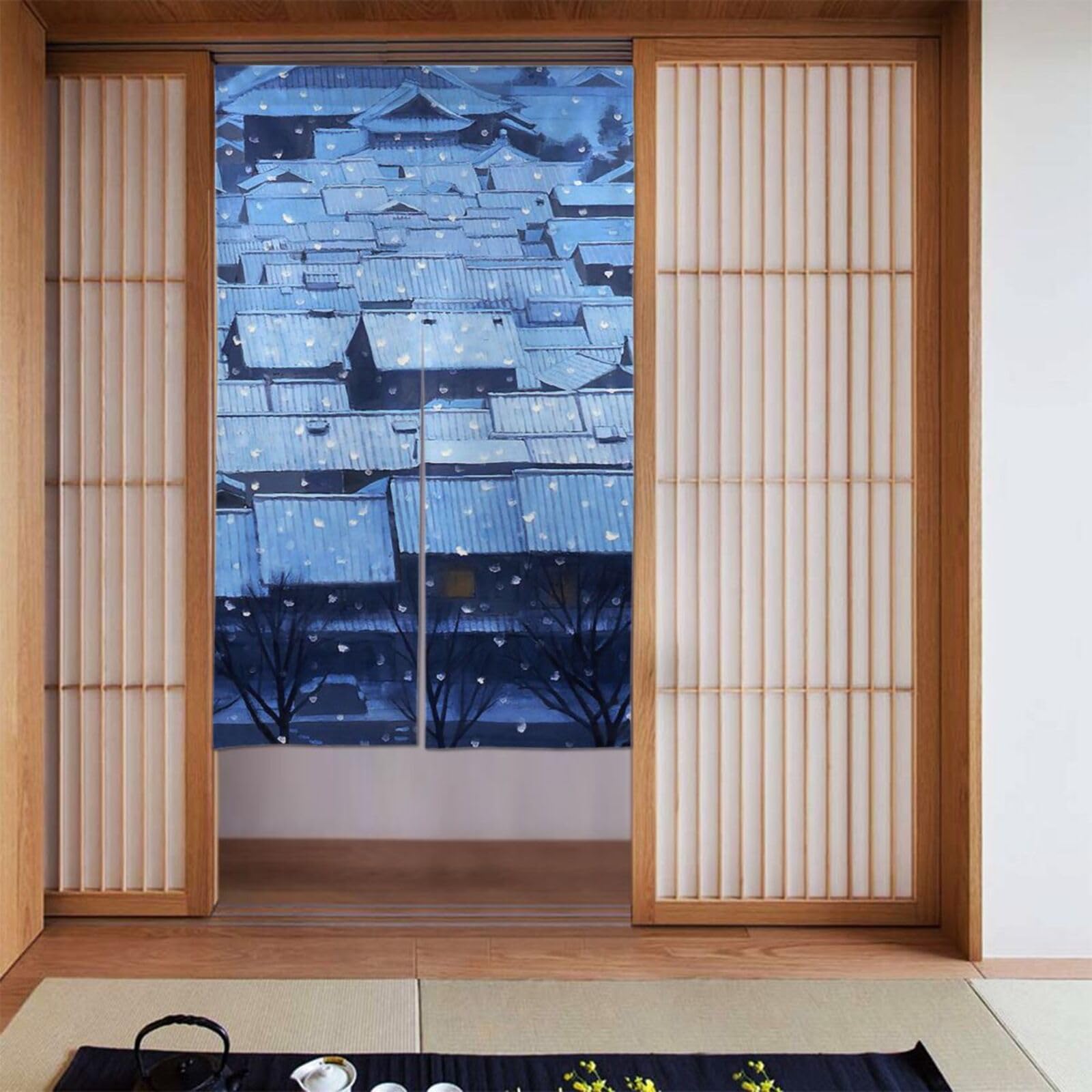 暖簾 Mountain Folds 筒描き暖簾 (受注生産)