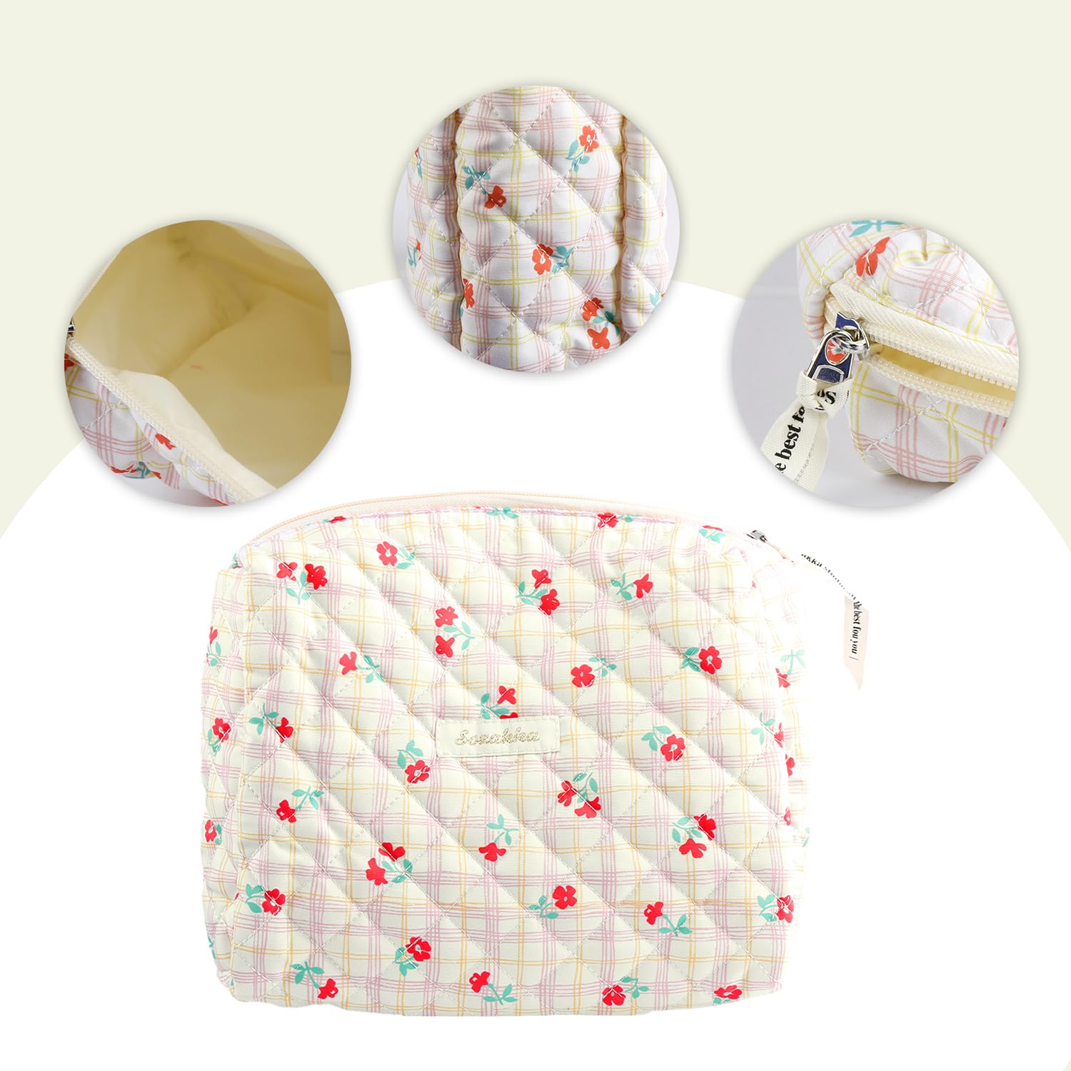 Rumyve Cosmetic Bag,Large Capacity Portable Travel Makeup Bags,Toiletry Bag Pouch Storage Organiser Gifts for Women Ladies Girls(Pink Flower) - Image 3
